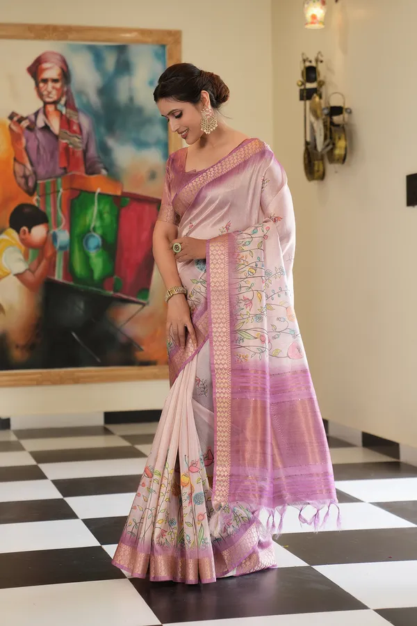 Soft_Tissue_Silk_sarees_with_Beautiful_Digital_Print_With_Attractive_Border_&_Rich_Pallu_With_Sequence_And_Contrast_Print_Blouse_With_Tassels