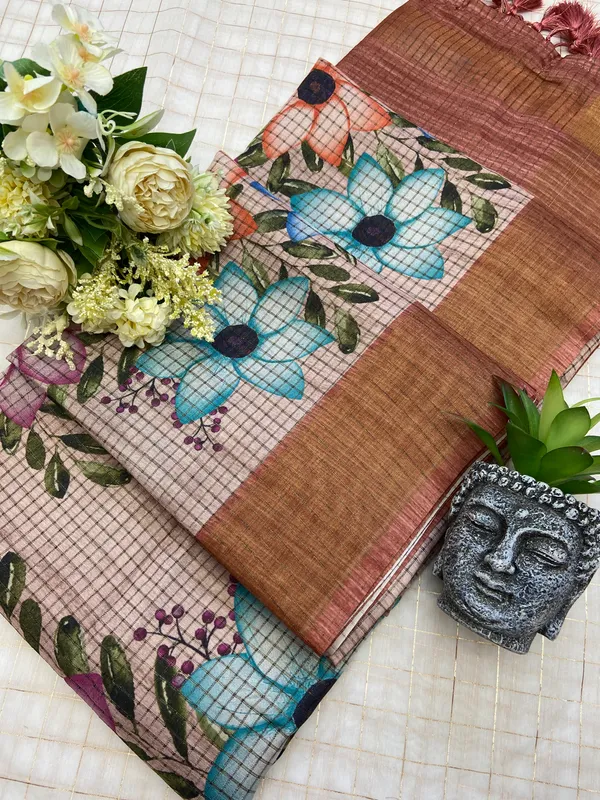 Harshita_Orange_–_Joyful_Aesthetic_Edit_for_You_|_Soft_Tussar_Silk_Saree_with_Digital_Print,_Checks_Design_Saree_&_Digital_Print_Blouse_with_Tassels