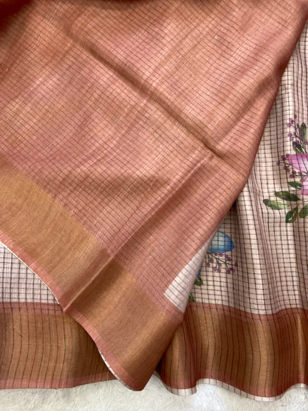 Harshita_Orange_–_Joyful_Aesthetic_Edit_for_You_|_Soft_Tussar_Silk_Saree_with_Digital_Print,_Checks_Design_Saree_&_Digital_Print_Blouse_with_Tassels