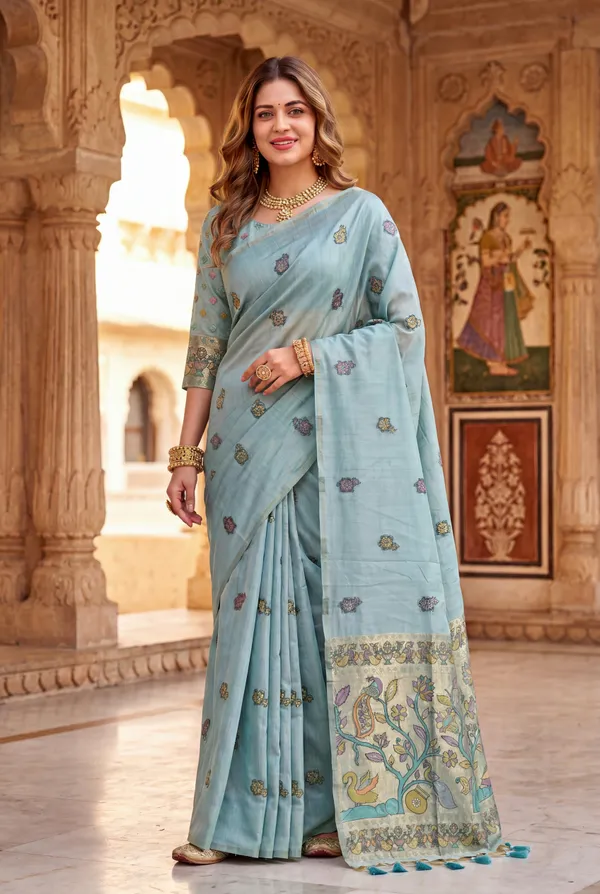 Swan_Sky_Blue_–_Swan_Motif_Wedding_Special_|_Premium_Soft_Muga_Cotton_Paithani_Saree_with_Weaving_Design_Featuring_Jungle_Theme_&_Swan_Motifs_Pallu