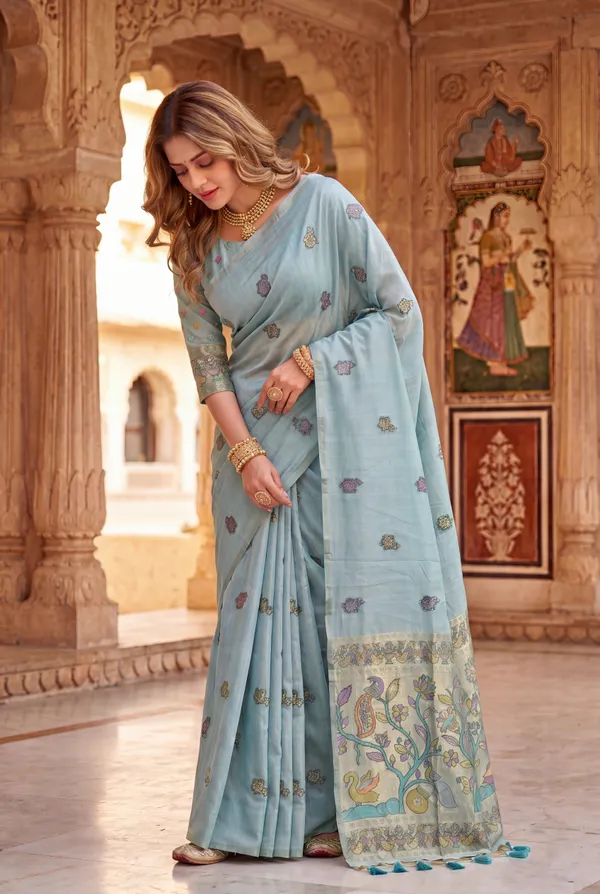 Swan_Sky_Blue_–_Swan_Motif_Wedding_Special_|_Premium_Soft_Muga_Cotton_Paithani_Saree_with_Weaving_Design_Featuring_Jungle_Theme_&_Swan_Motifs_Pallu