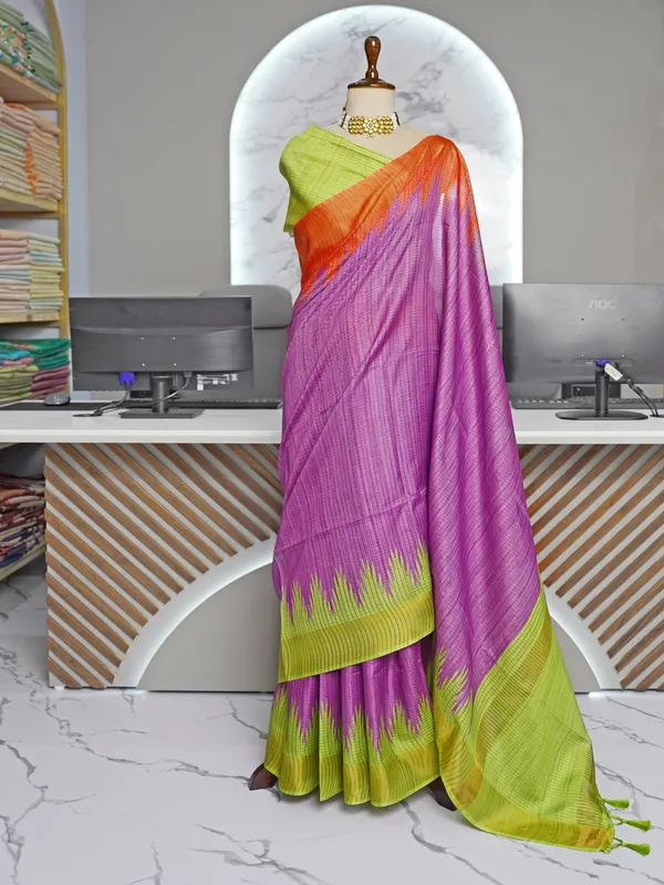 Gaurika_Purple_–_Divine_Navratri_Special_|_Soft_Tussar_Silk_Saree_with_Digital_Print,_Checks_Design_Saree_&_Digital_Print_Blouse_with_Tassels