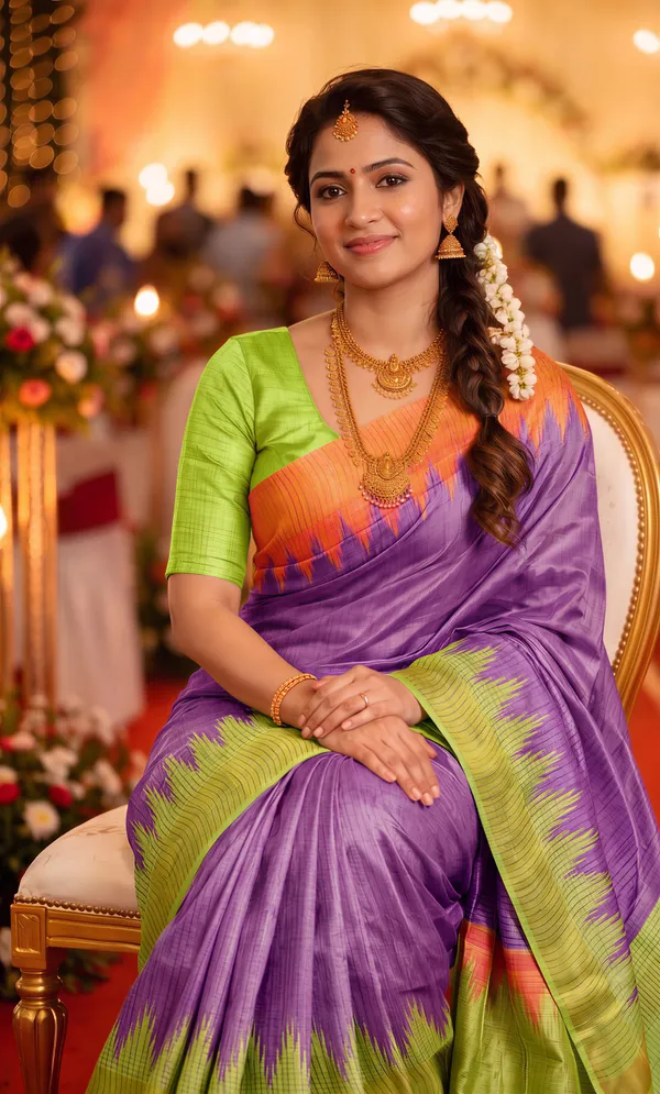 Gaurika_Purple_–_Divine_Navratri_Special_|_Soft_Tussar_Silk_Saree_with_Digital_Print,_Checks_Design_Saree_&_Digital_Print_Blouse_with_Tassels