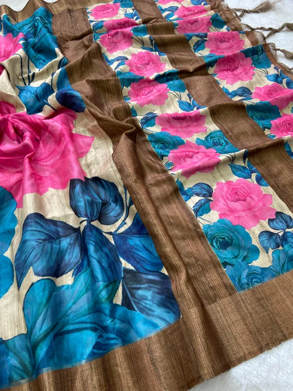 Soft_Tussar_Silk_sarees_with_Beautiful_Digital_Print_With_Attractive_Slub_Pattern_And_Digital_Print_Blouse_With_Tassels