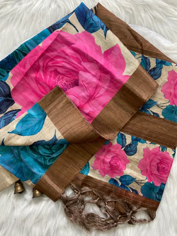 Soft_Tussar_Silk_sarees_with_Beautiful_Digital_Print_With_Attractive_Slub_Pattern_And_Digital_Print_Blouse_With_Tassels