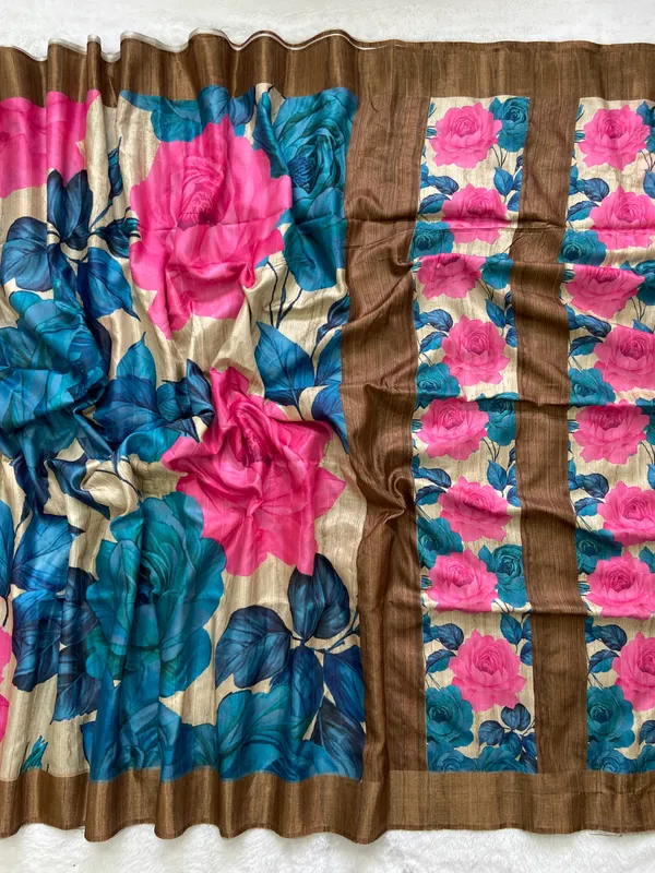 Soft_Tussar_Silk_sarees_with_Beautiful_Digital_Print_With_Attractive_Slub_Pattern_And_Digital_Print_Blouse_With_Tassels