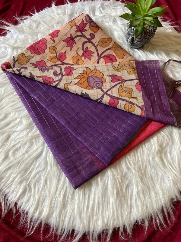 Soft_Semi_Tussar_Silk_sarees_with_Beautiful_Digital_Print_With_Attractive_Border_And_Contrast_Print_Blouse_With_Tassels