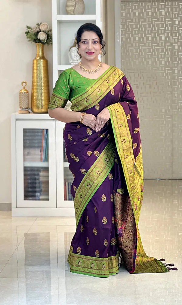 Premium_Soft_Paithani_Silk_sarees_With_Beautiful_Weaving_Pattern_With_Attractive_Rich_Pallu_And_Border_And_Weaving_Blouse_With_Tassels