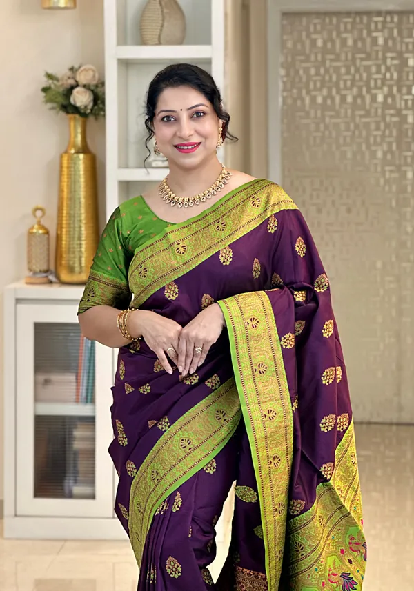 Premium_Soft_Paithani_Silk_sarees_With_Beautiful_Weaving_Pattern_With_Attractive_Rich_Pallu_And_Border_And_Weaving_Blouse_With_Tassels