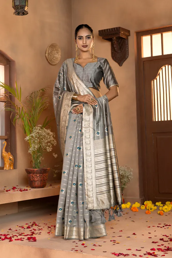 Dhanya_Grey_–_Blessed_Wedding_Special_|_Premium_Soft_Khadi_Linen_Saree_with_Design_Weaving_Pallu,_Traditional_Zari_Weaving_Border
