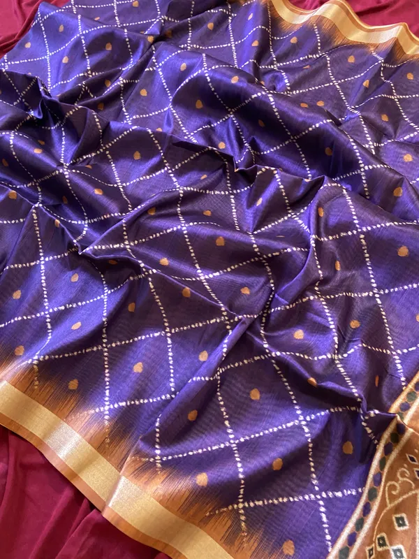 Soft_Tussar_Silk_sarees_with_Beautiful_Digital_Print_With_Attractive_Border_And_Contrast_Print_Blouse_With_Tassels