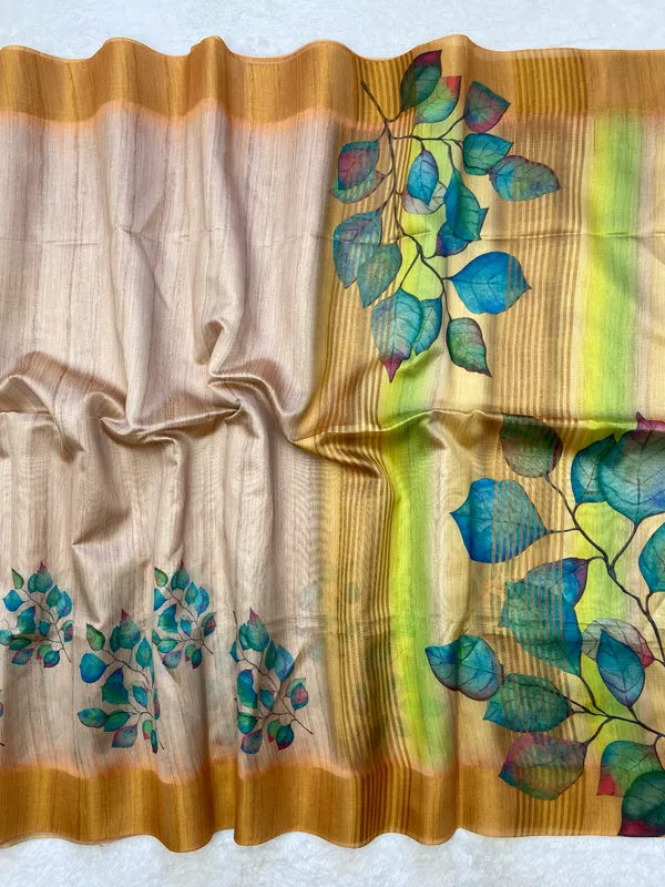 Divisha_Yellow_–_Diwali_Special_|_Soft_Tussar_Silk_Saree_with_Print,_Border_&_Contrast_Print_Blouse_with_Tassels