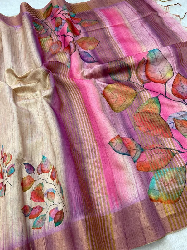Divisha_Wine_–_Diwali_Special_|_Soft_Tussar_Silk_Saree_with_Print,_Border_&_Contrast_Print_Blouse_with_Tassels