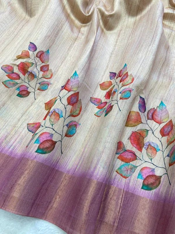 Divisha_Wine_–_Diwali_Special_|_Soft_Tussar_Silk_Saree_with_Print,_Border_&_Contrast_Print_Blouse_with_Tassels