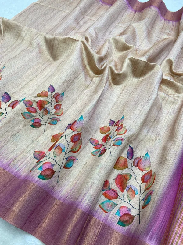 Divisha_Wine_–_Diwali_Special_|_Soft_Tussar_Silk_Saree_with_Print,_Border_&_Contrast_Print_Blouse_with_Tassels