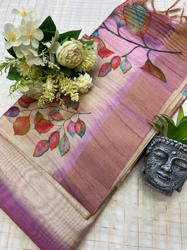 Divisha_Wine_–_Diwali_Special_|_Soft_Tussar_Silk_Saree_with_Print,_Border_&_Contrast_Print_Blouse_with_Tassels