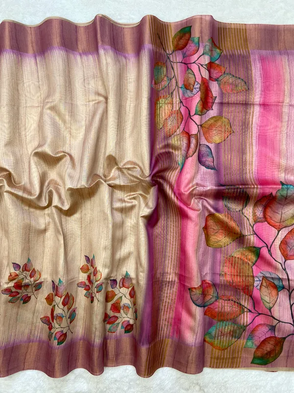 Divisha_Wine_–_Diwali_Special_|_Soft_Tussar_Silk_Saree_with_Print,_Border_&_Contrast_Print_Blouse_with_Tassels