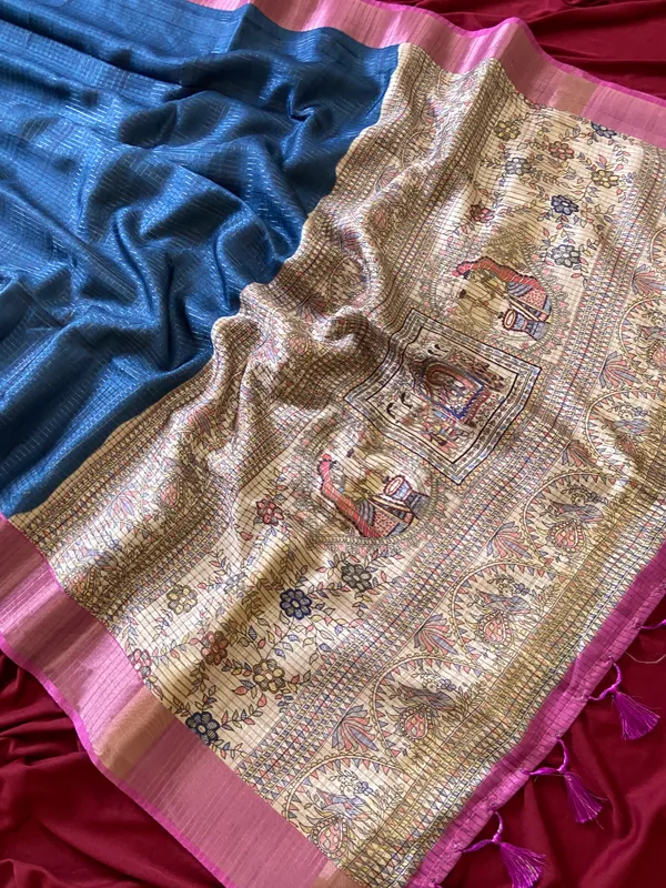 Bella_Blue_–_Beautiful_Aesthetic_Edit_for_You_|_Soft_Tussar_Silk_Saree_with_Digital_Print,_Checks_Design_Saree_&_Digital_Print_Blouse_with_Tassels