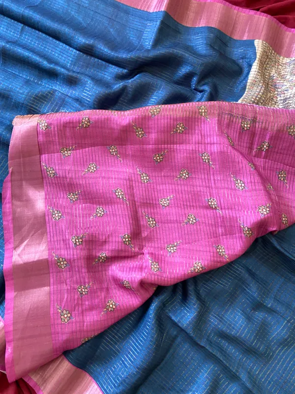 Bella_Blue_–_Beautiful_Aesthetic_Edit_for_You_|_Soft_Tussar_Silk_Saree_with_Digital_Print,_Checks_Design_Saree_&_Digital_Print_Blouse_with_Tassels