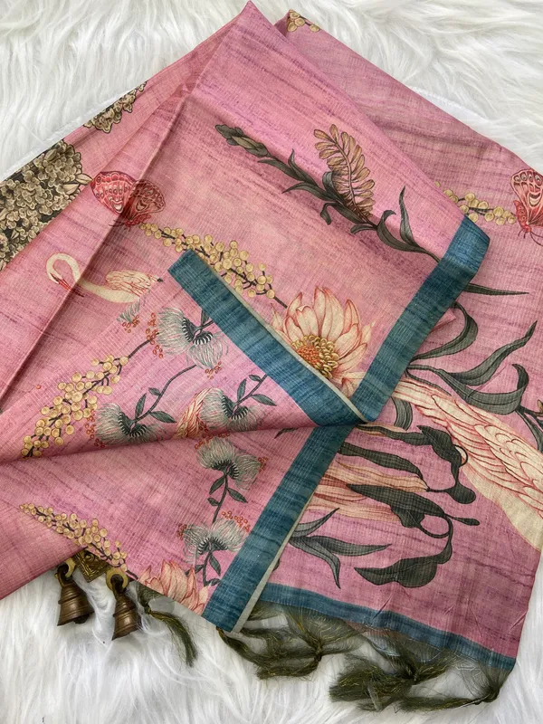 Soft_Tussar_Silk__sarees_with_Beautiful_Digital_Print_With_Attractive_Zari_Line_Saree_And_Digital_Print_Blouse_With_Tassels