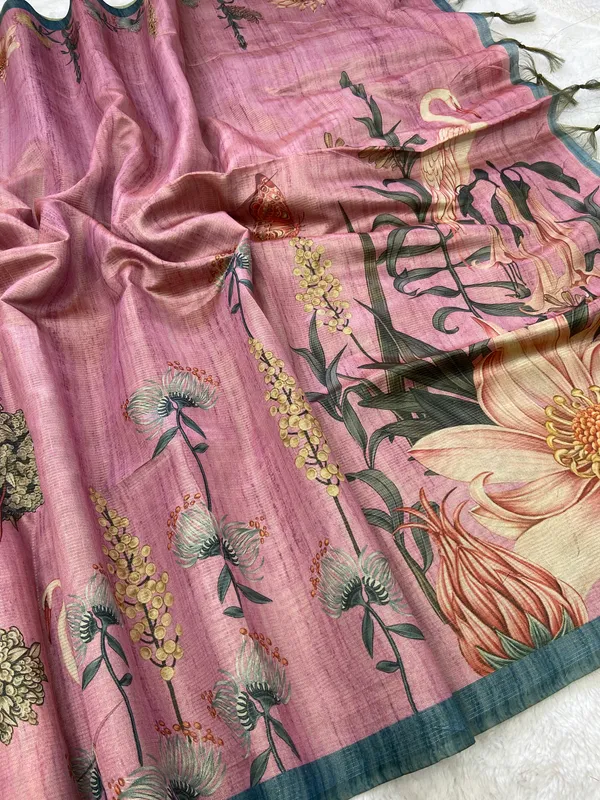 Soft_Tussar_Silk__sarees_with_Beautiful_Digital_Print_With_Attractive_Zari_Line_Saree_And_Digital_Print_Blouse_With_Tassels