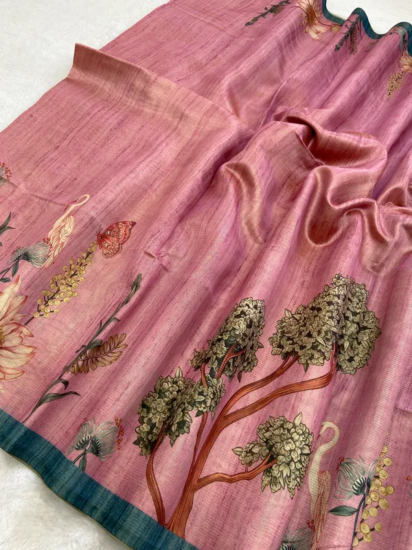Soft_Tussar_Silk__sarees_with_Beautiful_Digital_Print_With_Attractive_Zari_Line_Saree_And_Digital_Print_Blouse_With_Tassels