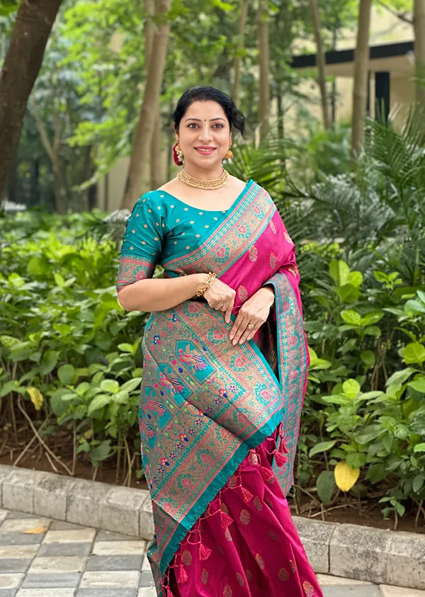 Premium_Soft_Paithani_Silk_sarees_With_Beautiful_Weaving_Pattern_With_Attractive_Rich_Pallu_And_Border_And_Weaving_Blouse_With_Tassels
