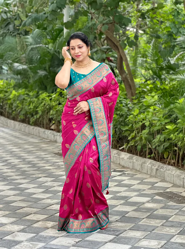 Premium_Soft_Paithani_Silk_sarees_With_Beautiful_Weaving_Pattern_With_Attractive_Rich_Pallu_And_Border_And_Weaving_Blouse_With_Tassels