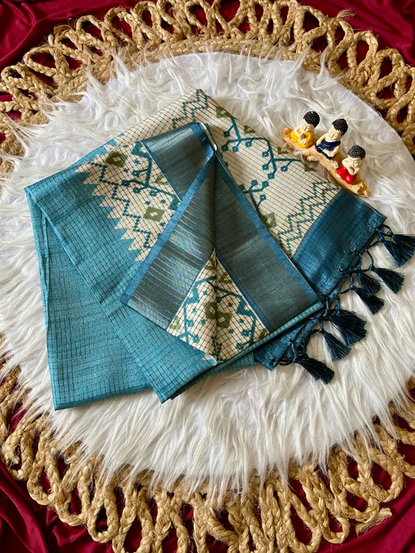 Jessica_Rama_Green_–_Checks_Design_Aesthetic_Edit_for_You_|_Soft_Tussar_Silk_Saree_with_Digital_Print,_Checks_Design_Saree_&_Digital_Print_Blouse