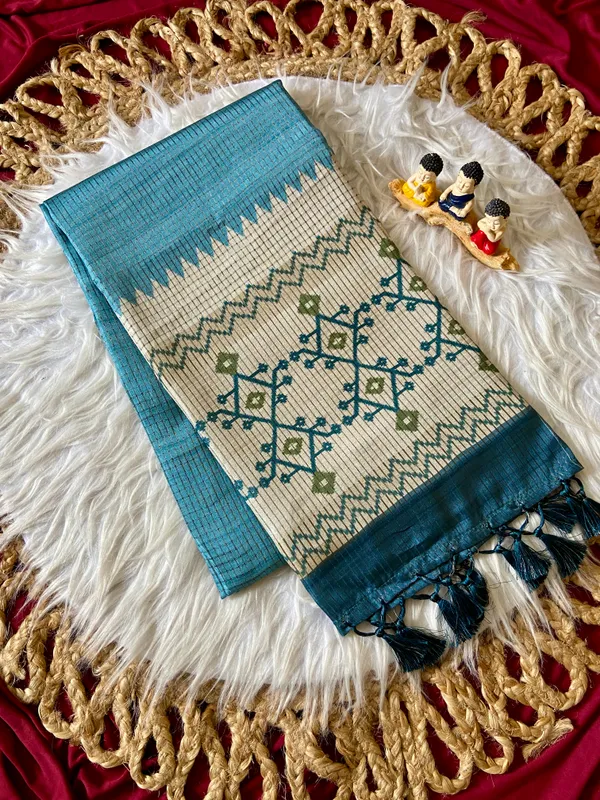 Jessica_Rama_Green_–_Checks_Design_Aesthetic_Edit_for_You_|_Soft_Tussar_Silk_Saree_with_Digital_Print,_Checks_Design_Saree_&_Digital_Print_Blouse