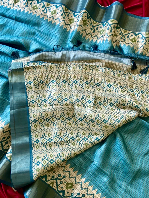 Jessica_Rama_Green_–_Checks_Design_Aesthetic_Edit_for_You_|_Soft_Tussar_Silk_Saree_with_Digital_Print,_Checks_Design_Saree_&_Digital_Print_Blouse