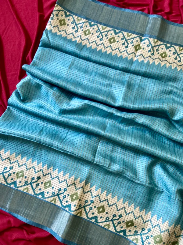 Jessica_Rama_Green_–_Checks_Design_Aesthetic_Edit_for_You_|_Soft_Tussar_Silk_Saree_with_Digital_Print,_Checks_Design_Saree_&_Digital_Print_Blouse