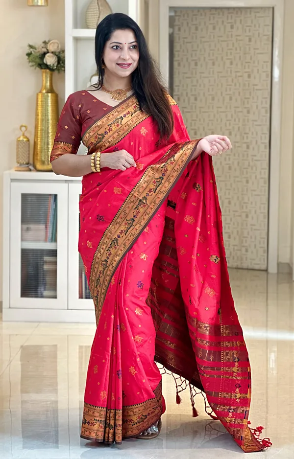 Kritika_Red_–_Starlit_Wedding_Special_|_Premium_Soft_Paithani_Silk_Saree_with_Weaving_Pattern,_Rich_Pallu_&_Border_&_Weaving_Blouse_with_Tassels
