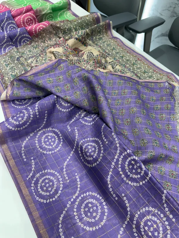 Soft_Semi_Tussar_Silk_sarees_with_Beautiful_Digital_Print_With_Attractive_Border_And_Contrast_Print_Blouse_With_Tassels