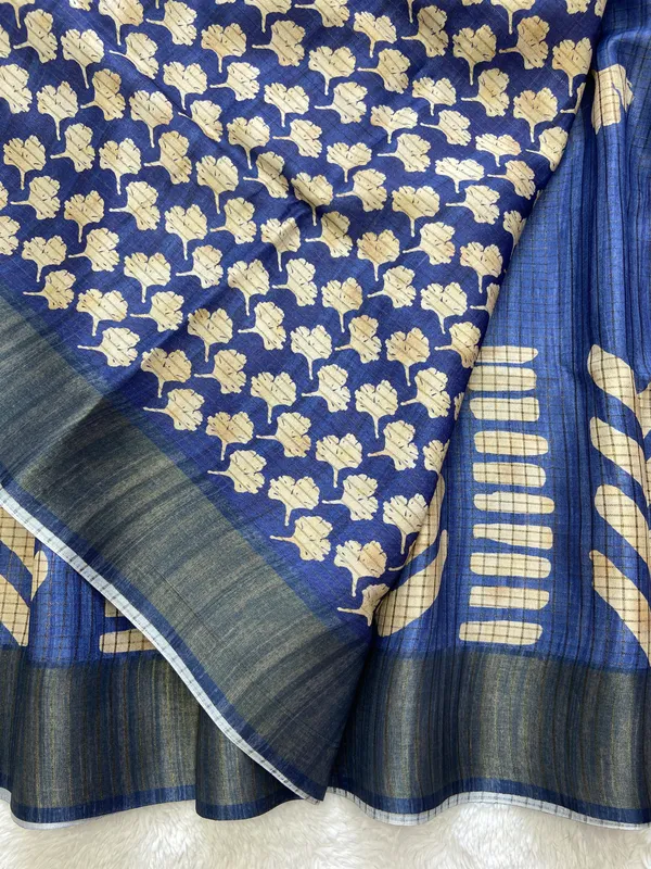 Kanika_Blue_–_Checks_Design_Aesthetic_Edit_for_You_|_Soft_Tussar_Silk_Saree_with_Digital_Print,_Checks_Design_Saree_&_Digital_Print_Blouse
