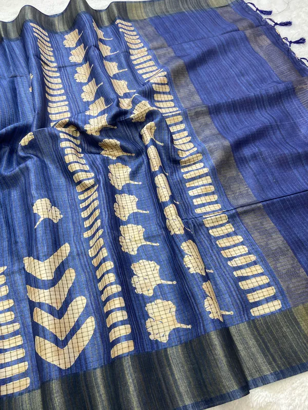 Kanika_Blue_–_Checks_Design_Aesthetic_Edit_for_You_|_Soft_Tussar_Silk_Saree_with_Digital_Print,_Checks_Design_Saree_&_Digital_Print_Blouse