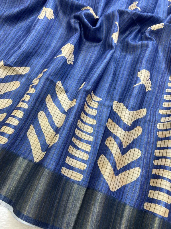 Kanika_Blue_–_Checks_Design_Aesthetic_Edit_for_You_|_Soft_Tussar_Silk_Saree_with_Digital_Print,_Checks_Design_Saree_&_Digital_Print_Blouse