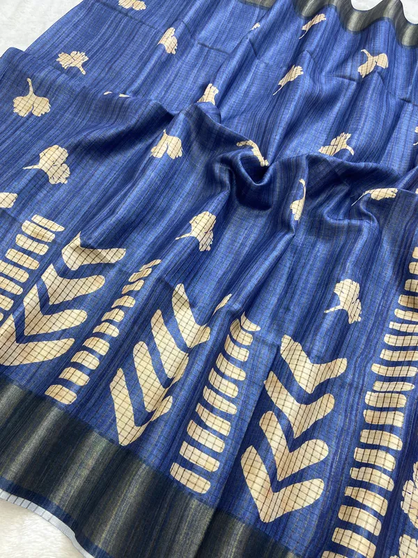 Kanika_Blue_–_Checks_Design_Aesthetic_Edit_for_You_|_Soft_Tussar_Silk_Saree_with_Digital_Print,_Checks_Design_Saree_&_Digital_Print_Blouse