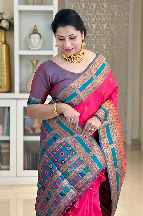 Damyanti_Pink_–_Legendary_Wedding_Special_|_Premium_Soft_Paithani_Silk_Saree_with_Weaving_Pattern,_Rich_Pallu_&_Border_&_Weaving_Blouse_with_Tassels