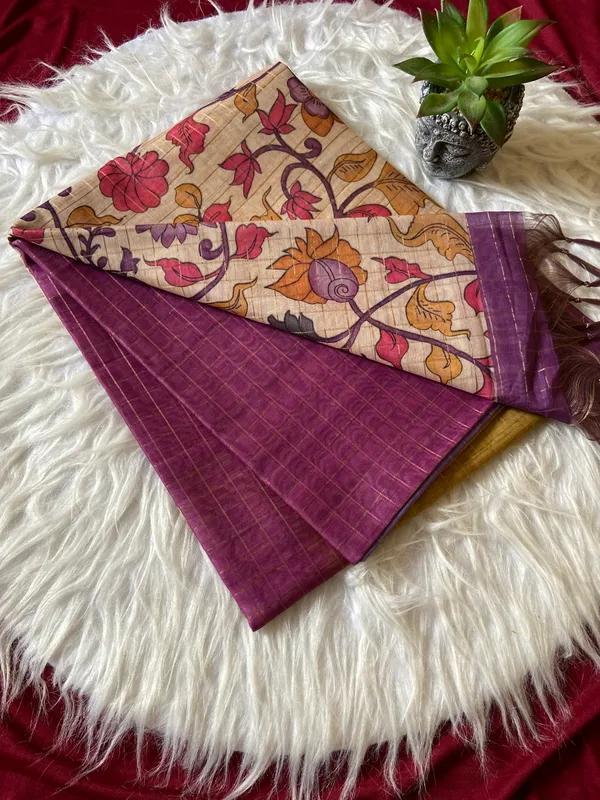 Soft_Semi_Tussar_Silk_sarees_with_Beautiful_Digital_Print_With_Attractive_Border_And_Contrast_Print_Blouse_With_Tassels