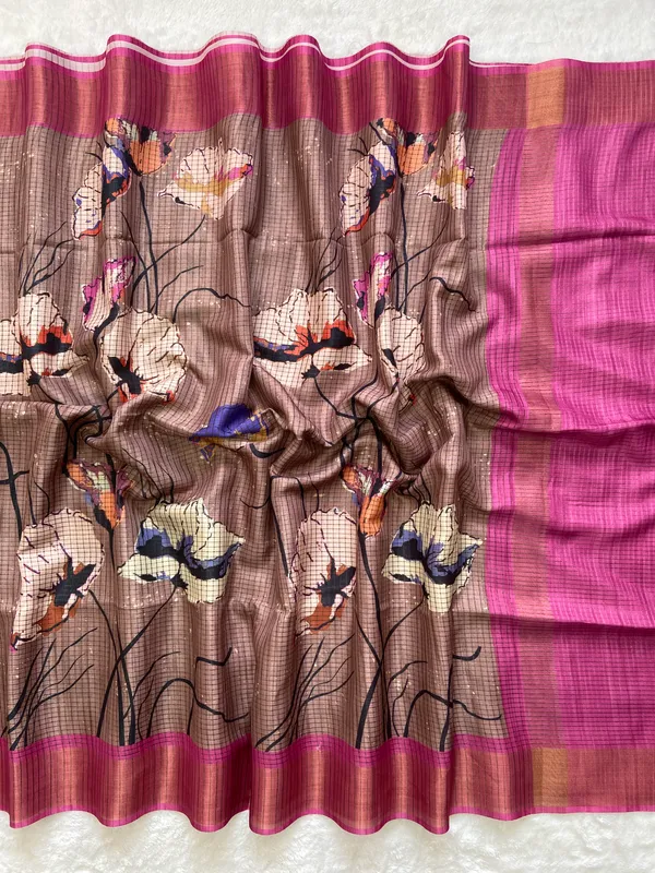 Purna_Grey_–_Complete_Aesthetic_Edit_for_You_|_Soft_Tussar_Silk_Saree_with_Digital_Print,_Checks_Design_Saree_&_Digital_Print_Blouse_with_Tassels