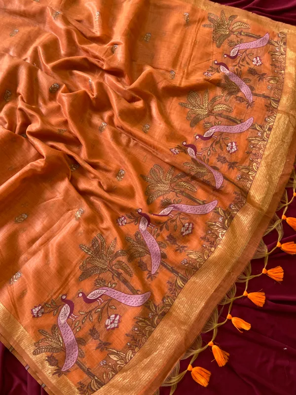 Kashish_2_Orange_–_Alluring_Wedding_Special_|_Premium_Soft_Muga_Cotton_Saree_with_Colourful_Resham_Weaving_Peacock_Design_Pallu