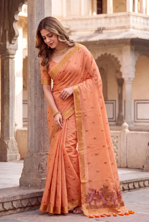 Kashish_2_Orange_–_Alluring_Wedding_Special_|_Premium_Soft_Muga_Cotton_Saree_with_Colourful_Resham_Weaving_Peacock_Design_Pallu