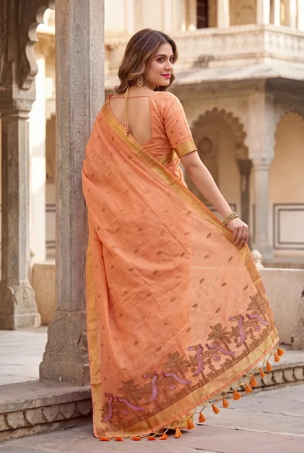 Kashish_2_Orange_–_Alluring_Wedding_Special_|_Premium_Soft_Muga_Cotton_Saree_with_Colourful_Resham_Weaving_Peacock_Design_Pallu