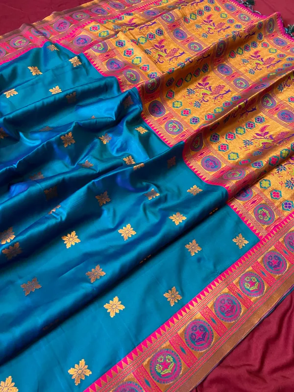Premium_Soft_Paithani_Silk_sarees_With_Beautiful_Weaving_Pattern_With_Attractive_Rich_Pallu_And_Border_And_Weaving_Blouse_With_Tassels