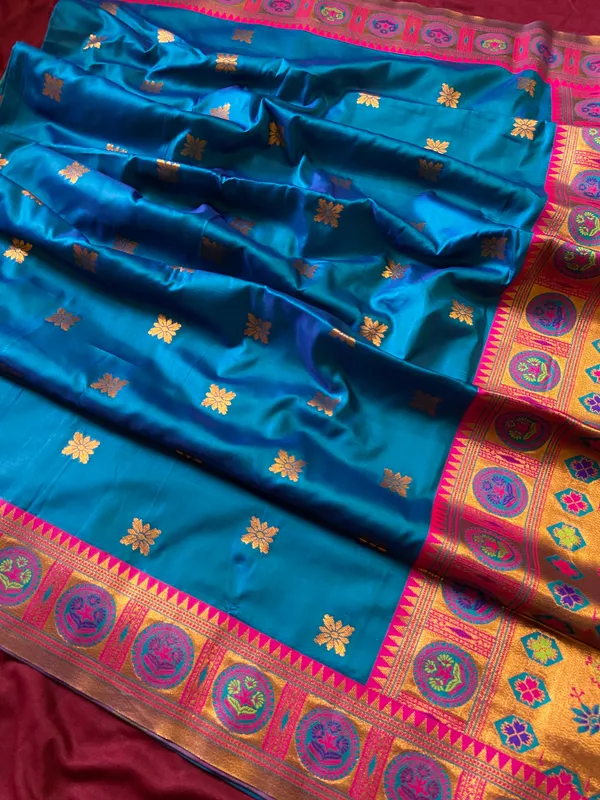 Premium_Soft_Paithani_Silk_sarees_With_Beautiful_Weaving_Pattern_With_Attractive_Rich_Pallu_And_Border_And_Weaving_Blouse_With_Tassels