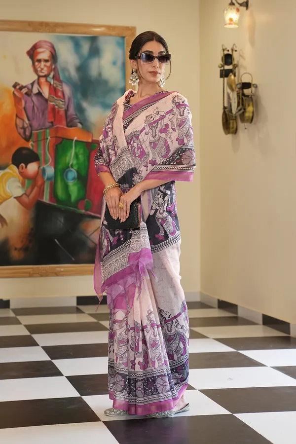 Radha_Rani_Wine_–_Zari_Line_Aesthetic_Edit_for_You_|_Soft_Chanderi_Cotton_Saree_with_Digital_Print,_Zari_Line_Saree_&_Digital_Print_Blouse