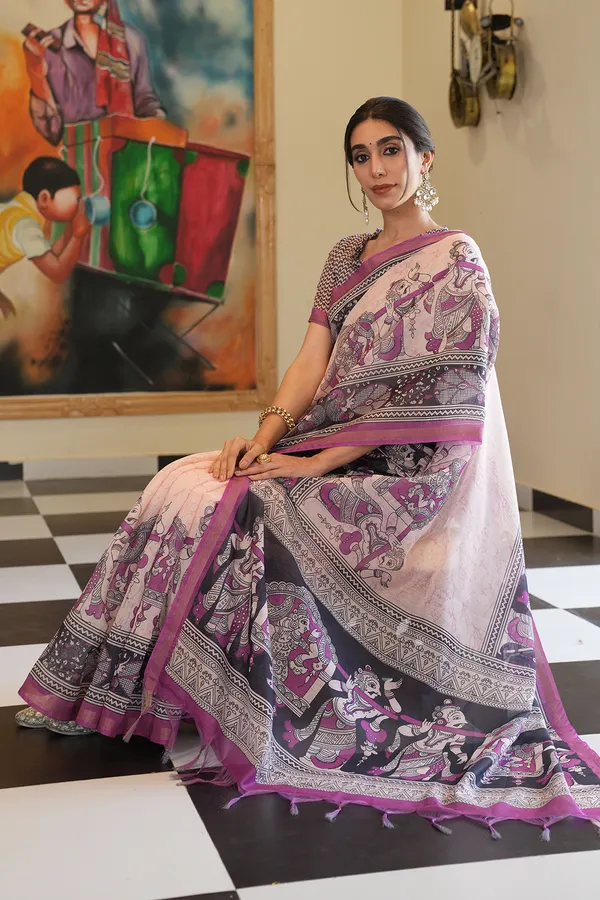 Radha_Rani_Wine_–_Zari_Line_Aesthetic_Edit_for_You_|_Soft_Chanderi_Cotton_Saree_with_Digital_Print,_Zari_Line_Saree_&_Digital_Print_Blouse