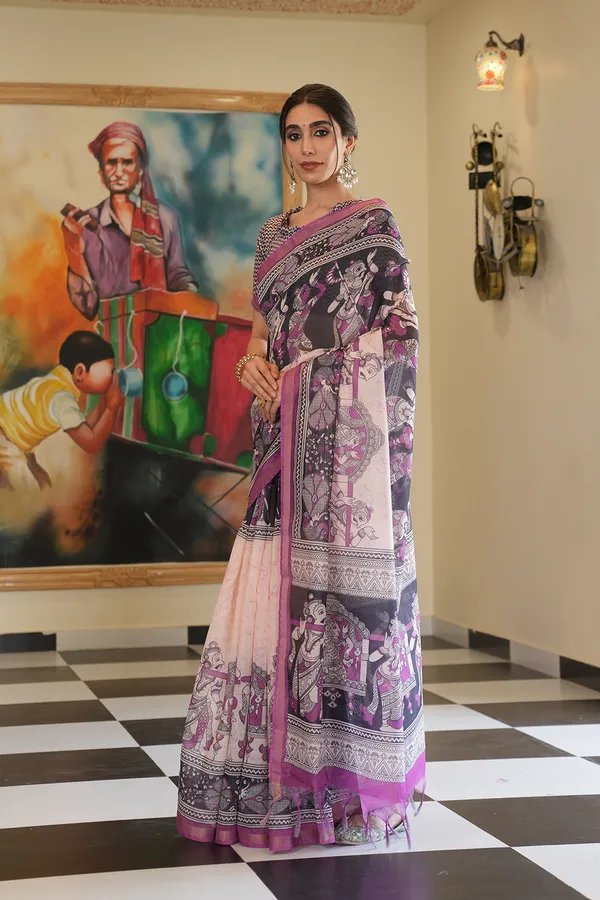 Radha_Rani_Wine_–_Zari_Line_Aesthetic_Edit_for_You_|_Soft_Chanderi_Cotton_Saree_with_Digital_Print,_Zari_Line_Saree_&_Digital_Print_Blouse