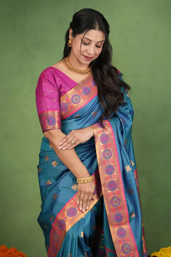 Premium_Soft_Paithani_Silk_sarees_With_Beautiful_Weaving_Pattern_With_Attractive_Rich_Pallu_And_Border_And_Weaving_Blouse_With_Tassels